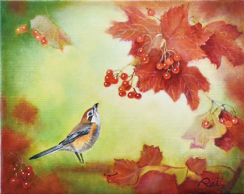 秋の蔦の実とジョウビタキ